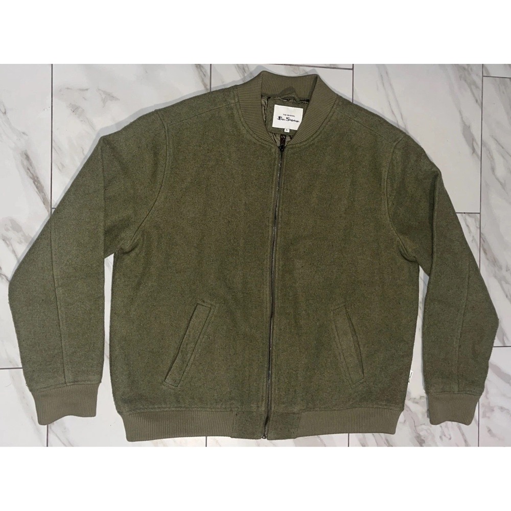 Ben Sherman Wool Blend Bomber Jacket Men's XL Army Green Full Zip Quilt Lined